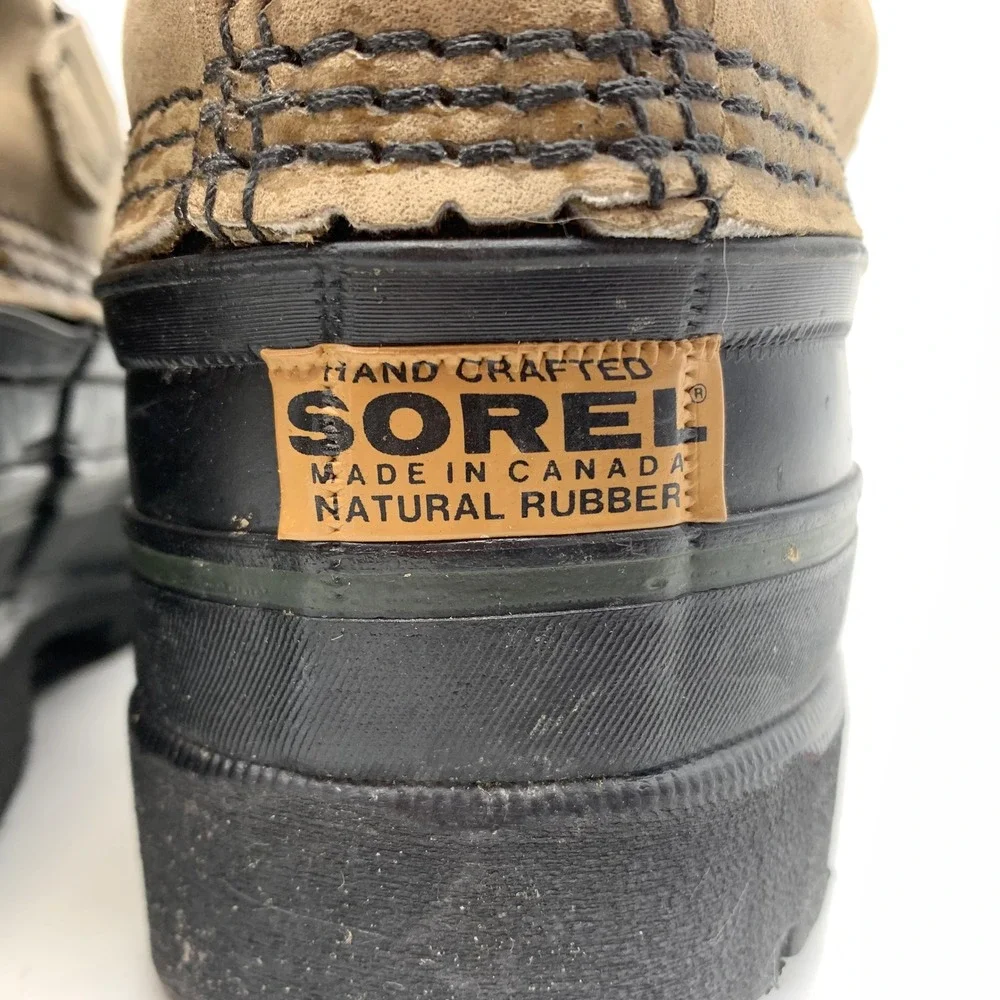 Sorel Womens Caribou Boots 7 Beige Buff Leather Rubber Wool Liner Vintage Canada